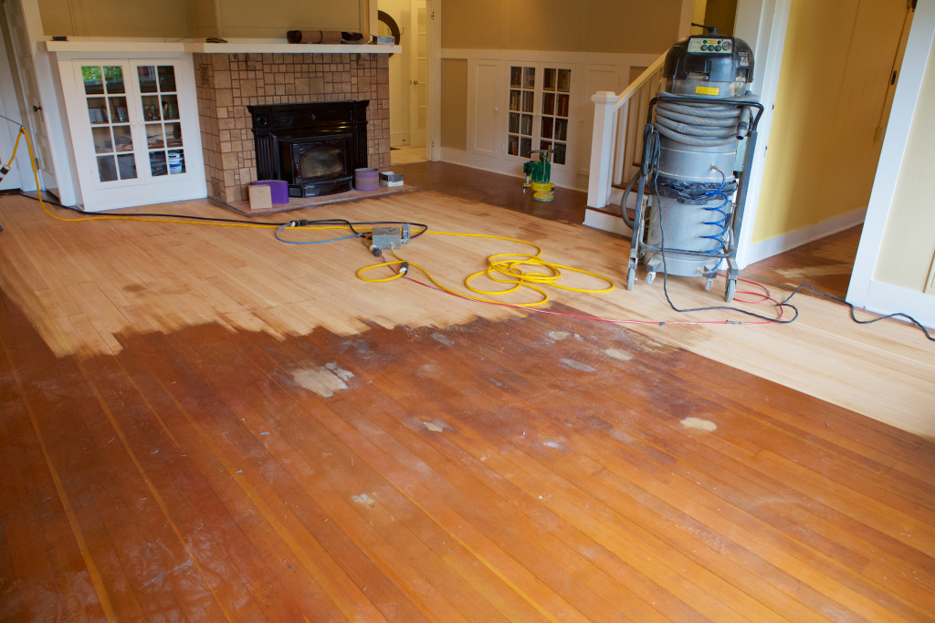 Fir floor refinish in process 20150420 at 102733 Russell